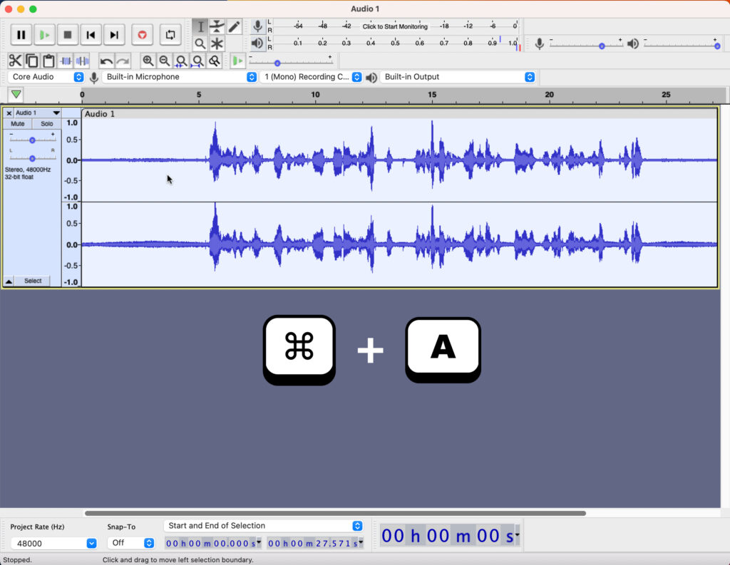 Audacity selecting all audio