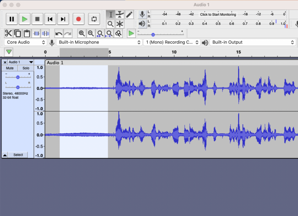 Audacity selecting noise profile