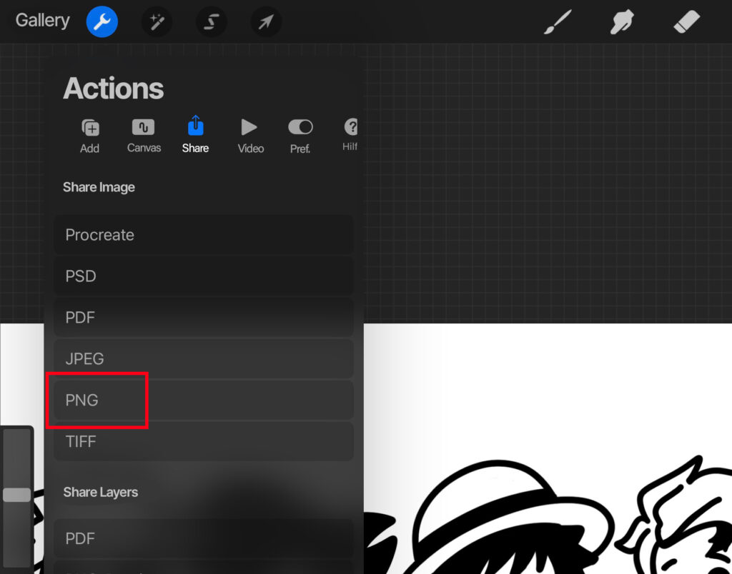 Exporting picture as PNG in Procreate