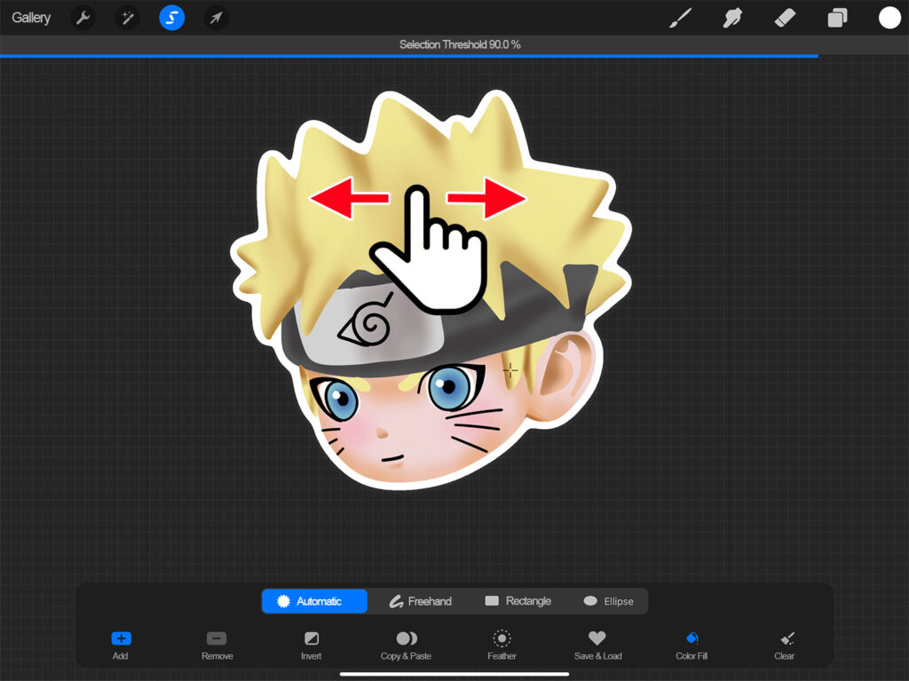 adjusting thickness of the white outline in procreate