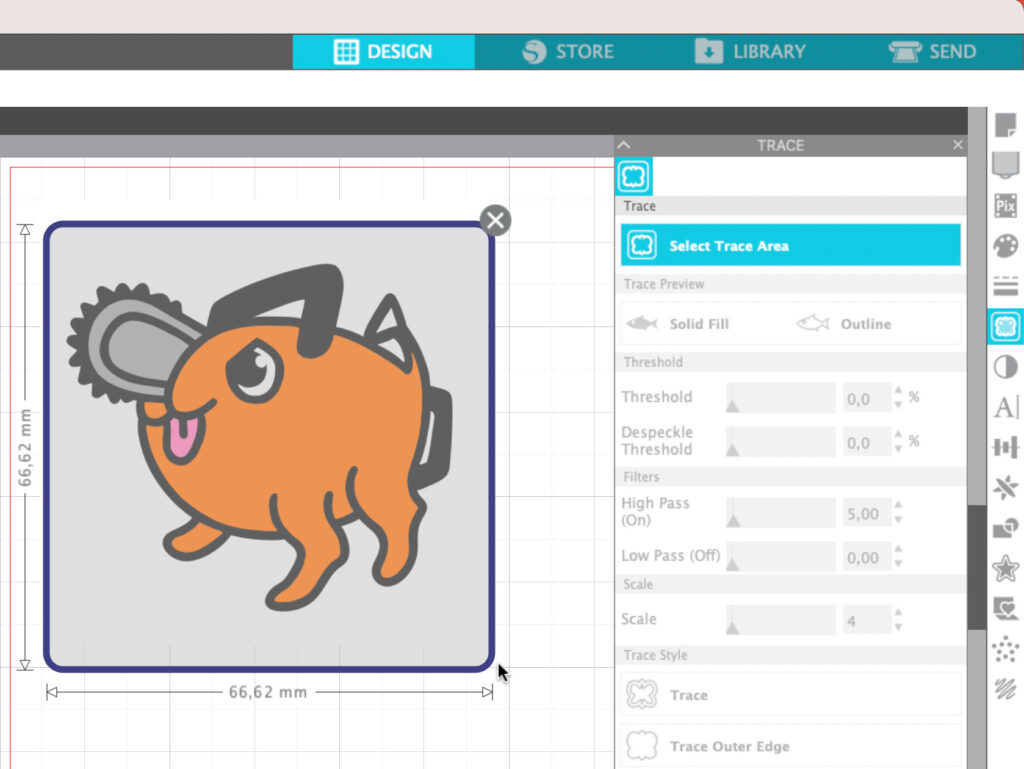 select trace area in silhouette studio