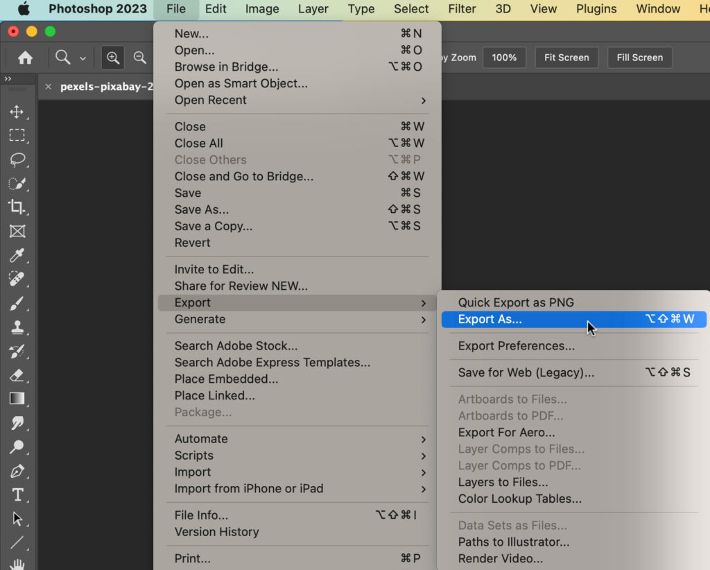 exporting pictures in Photoshop