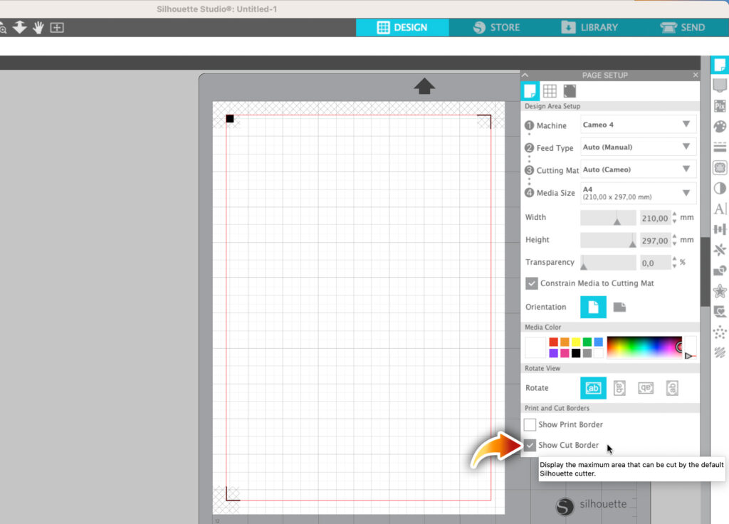 showing cut border in Silhouette studio