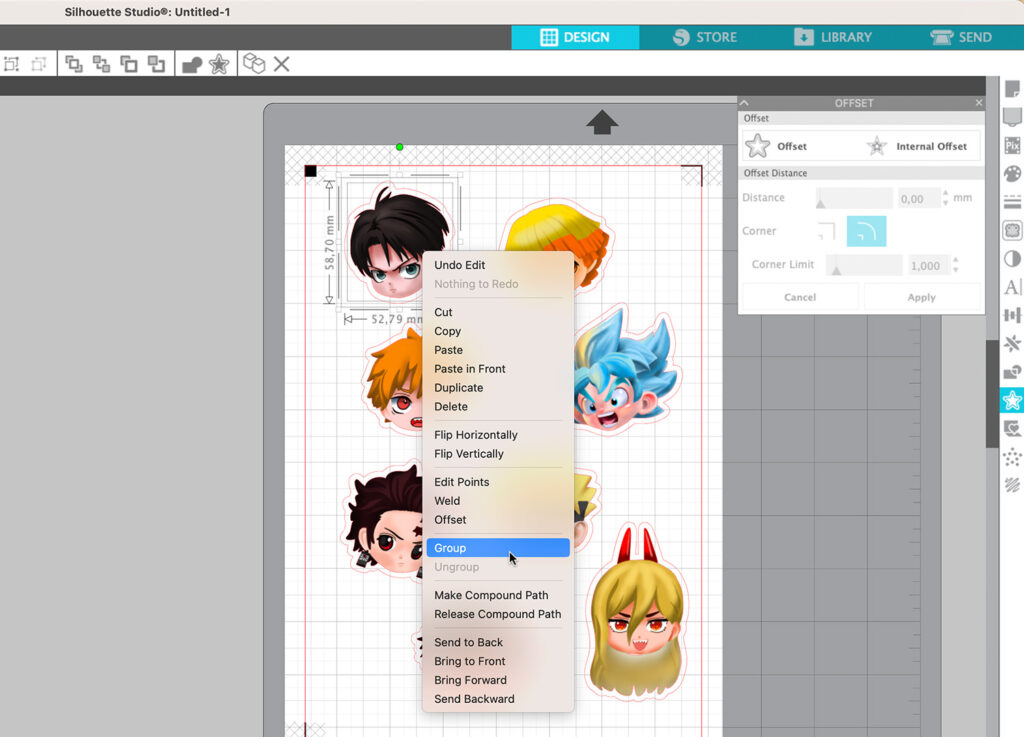 grouping in Silhouette studio
