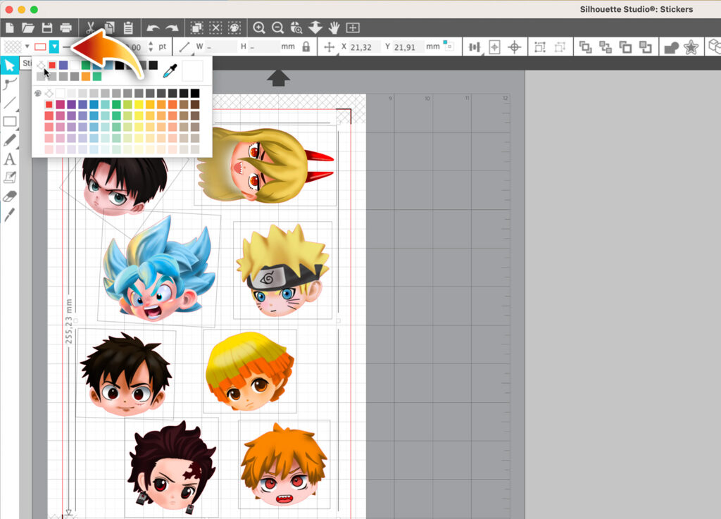 changing cut line color in Silhouette studio