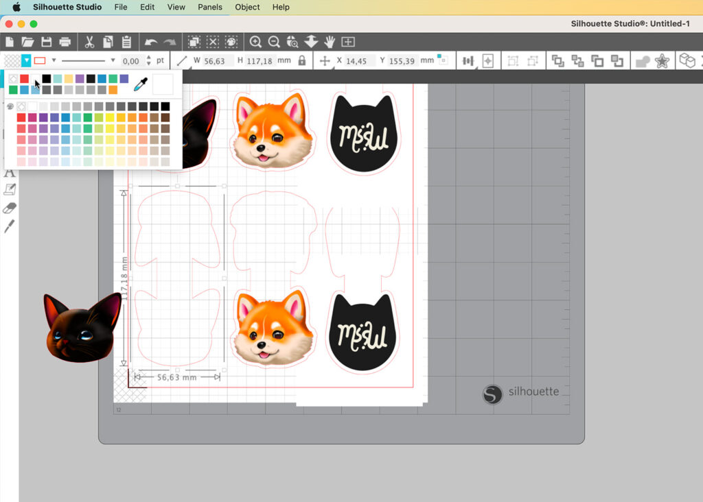 fill in the shapes with color in silhouette studio