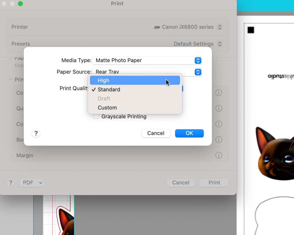change printer settings print quality high