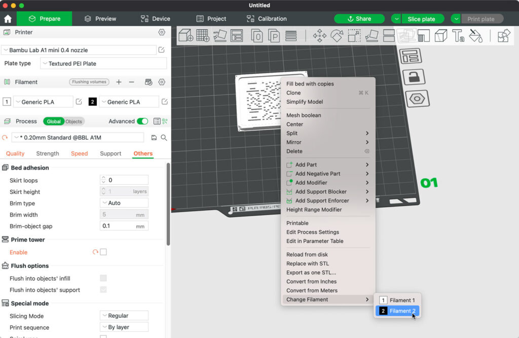Bambu Studio Change filament option