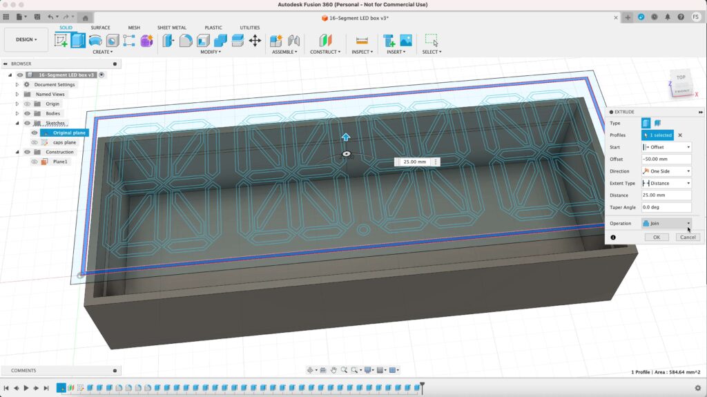 extrusion in an offset plane fusion 360
