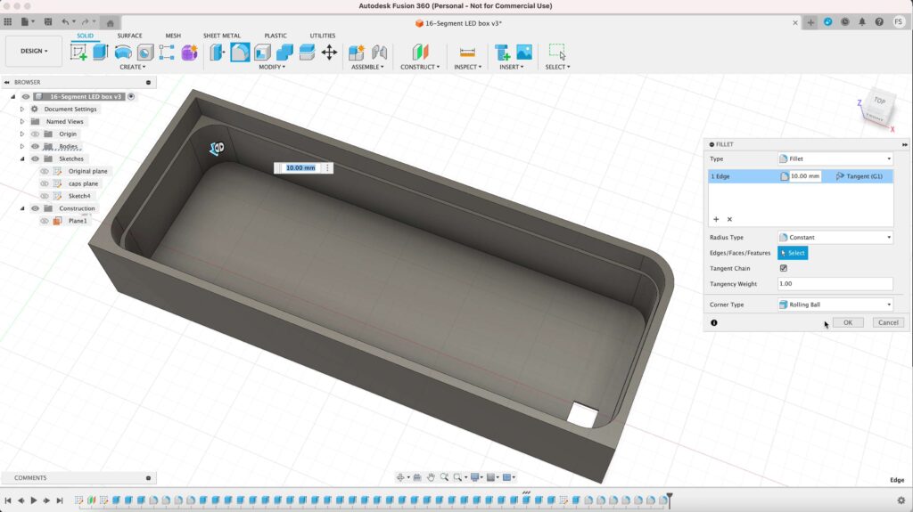 Fillet corners in fusion 360